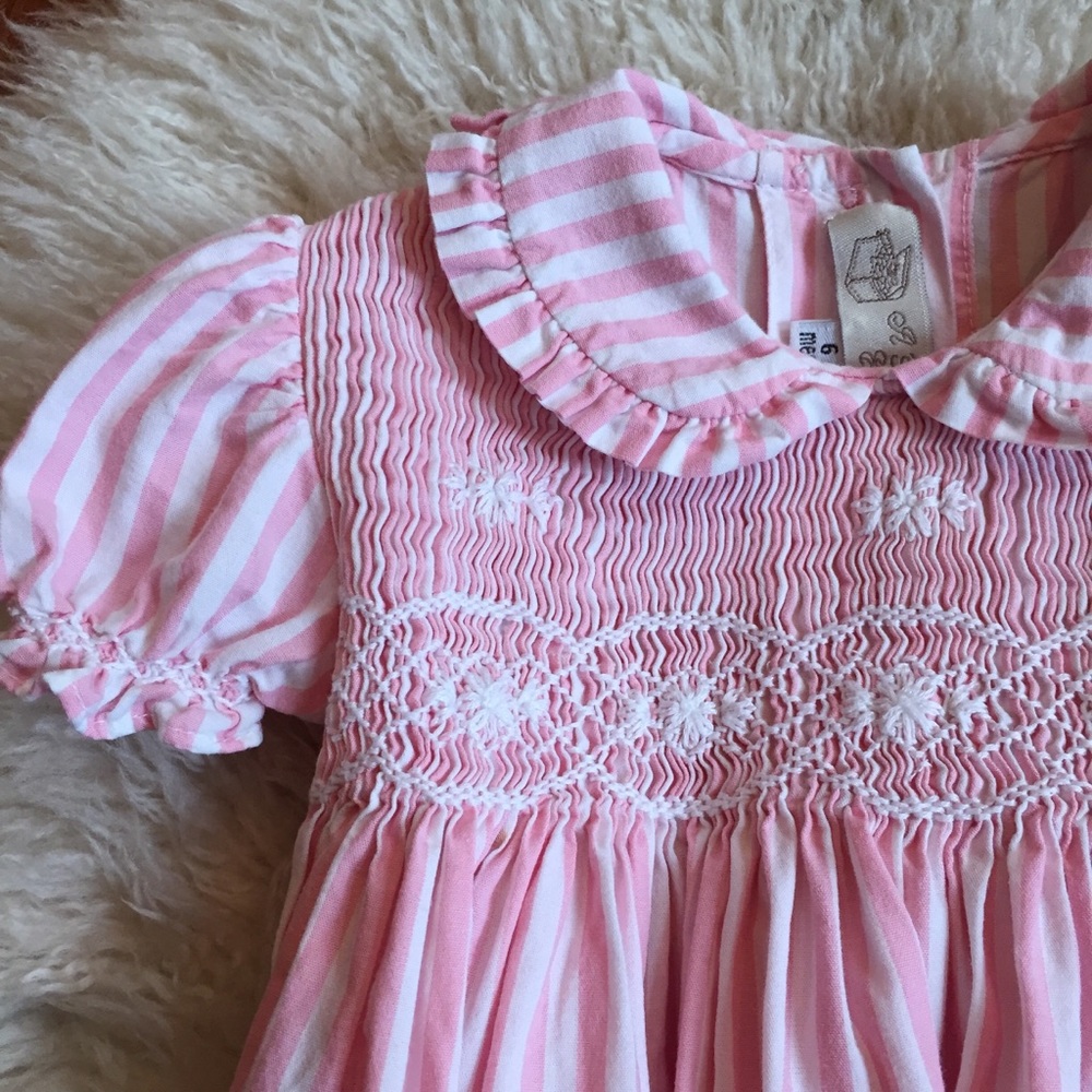 *SOLD* Pink & White Striped Smocked Dress - Picture 2 of 5